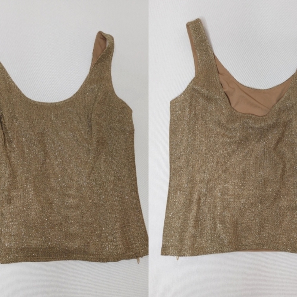 JS Collections‎ Tank Gold Metallic Blouse Camisole Lined Blouse size 12